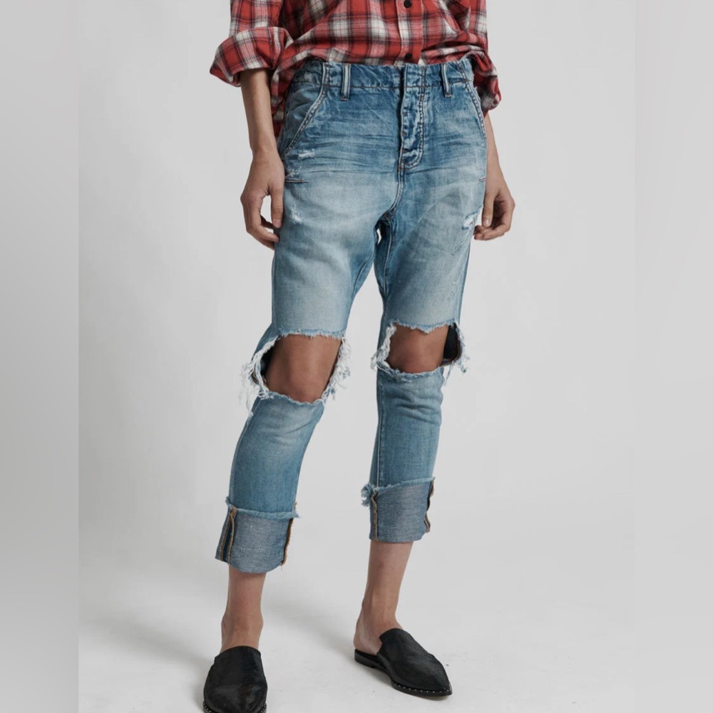 One Teaspoon Blue Distressed Cropped Jeans